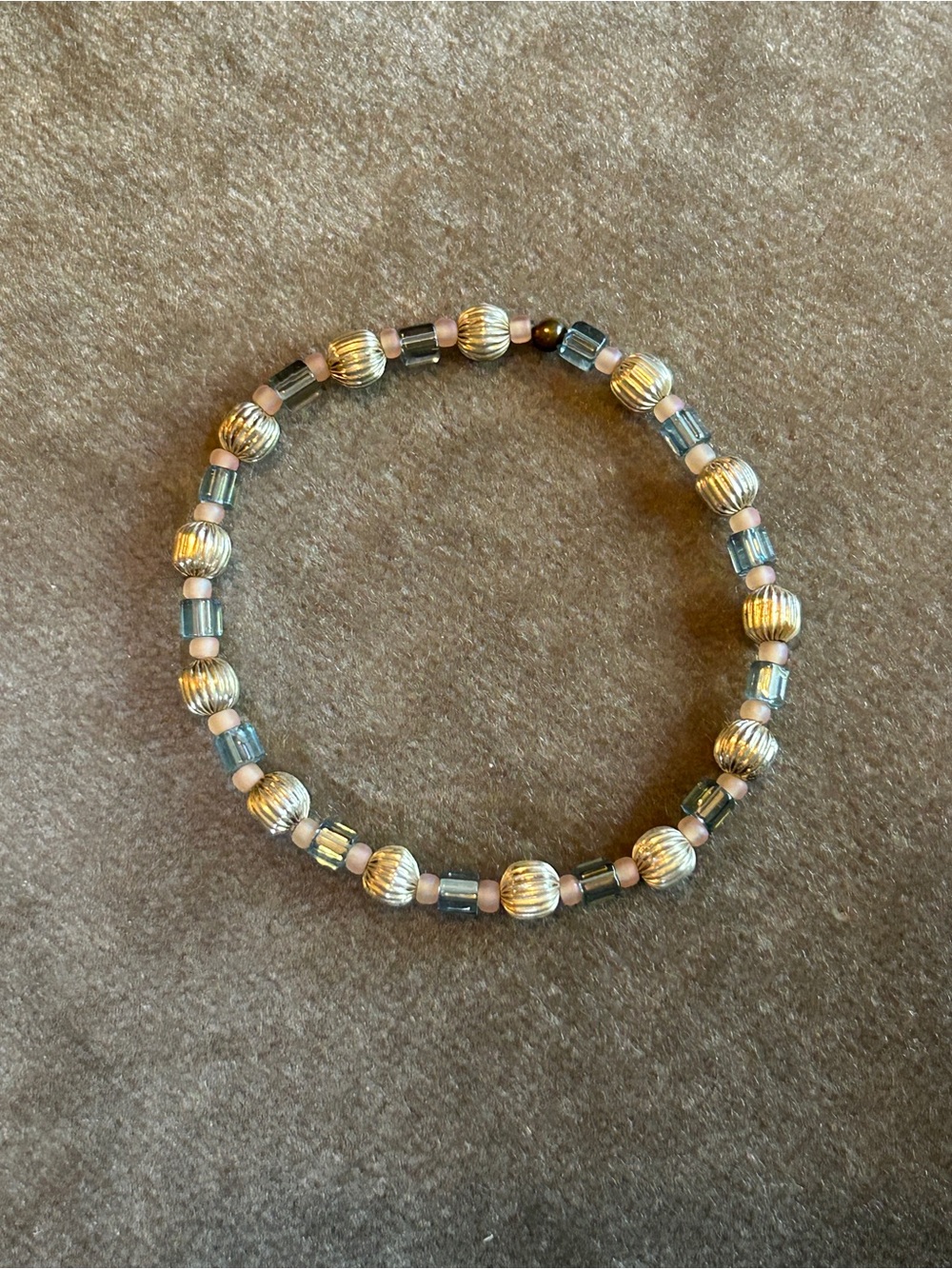 Handcrafted Gold & Blue Beaded Stretch Bracelet handmade by me